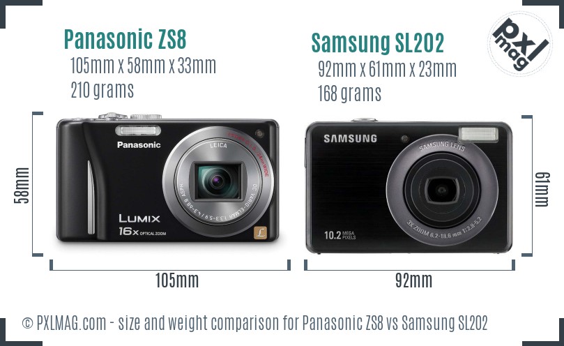 Panasonic ZS8 vs Samsung SL202 size comparison Panasonic ZS8 vs Samsung SL202 size comparison