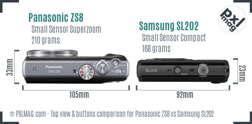 Panasonic ZS8 vs Samsung SL202 top view buttons comparison