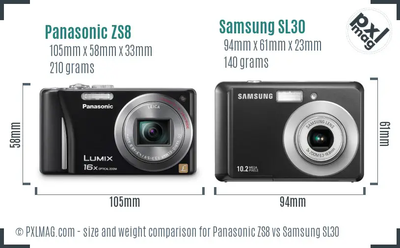 Panasonic ZS8 vs Samsung SL30 size comparison