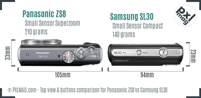 Panasonic ZS8 vs Samsung SL30 top view buttons comparison