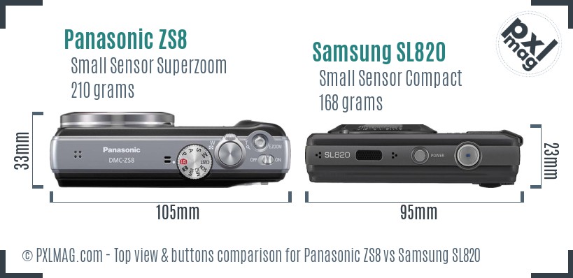 Panasonic ZS8 vs Samsung SL820 top view buttons comparison