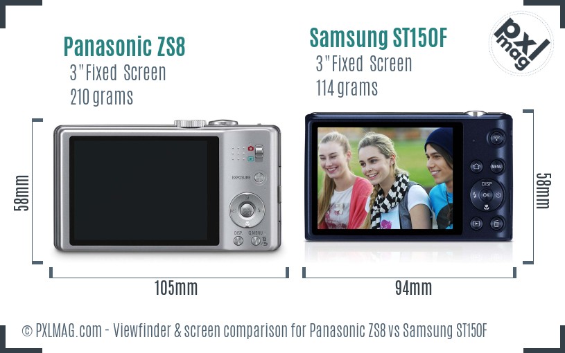 Panasonic ZS8 vs Samsung ST150F Screen and Viewfinder comparison
