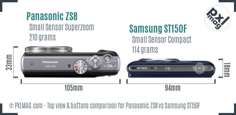 Panasonic ZS8 vs Samsung ST150F top view buttons comparison