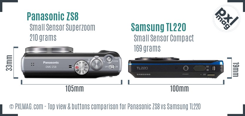 Panasonic ZS8 vs Samsung TL220 top view buttons comparison