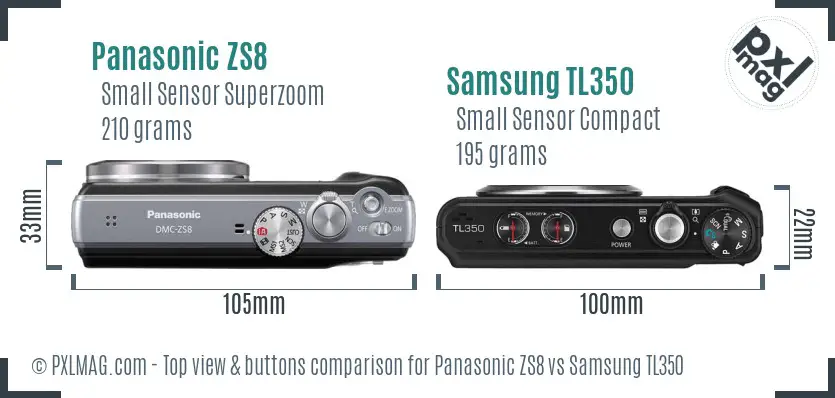 Panasonic ZS8 vs Samsung TL350 top view buttons comparison Panasonic ZS8 vs Samsung TL350 top view buttons comparison