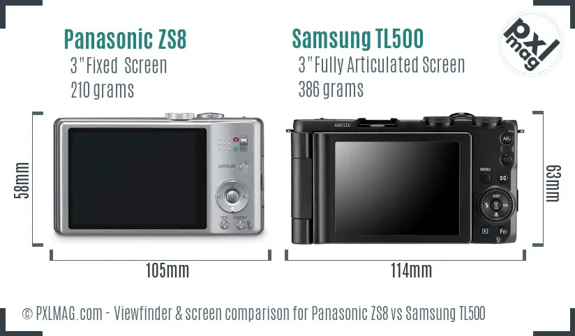 Panasonic ZS8 vs Samsung TL500 Screen and Viewfinder comparison