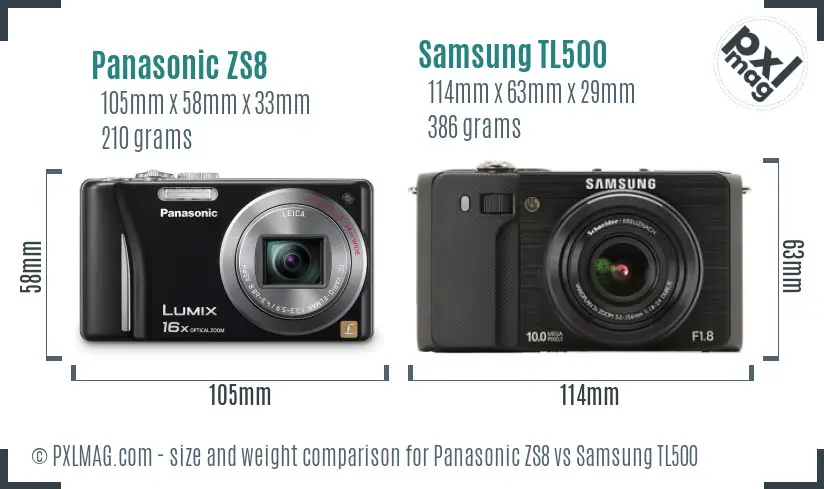 Panasonic ZS8 vs Samsung TL500 size comparison