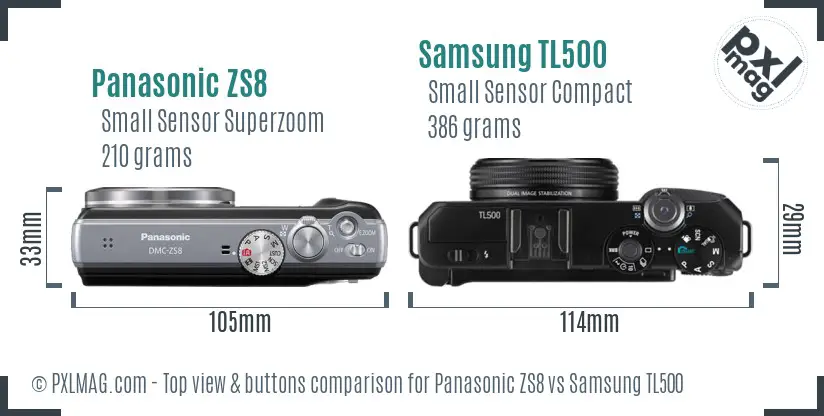 Panasonic ZS8 vs Samsung TL500 top view buttons comparison