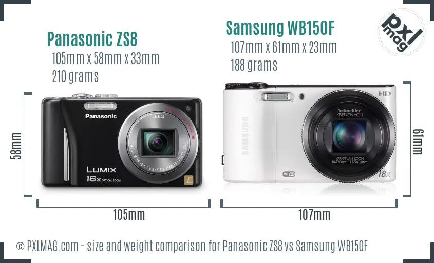 Panasonic ZS8 vs Samsung WB150F size comparison