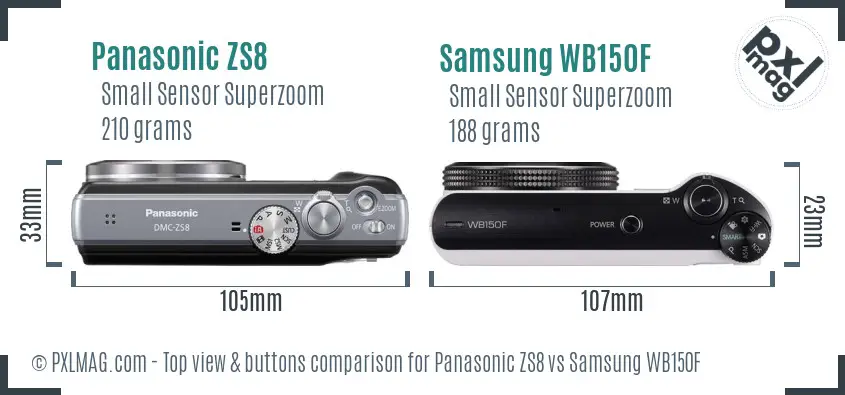 Panasonic ZS8 vs Samsung WB150F top view buttons comparison