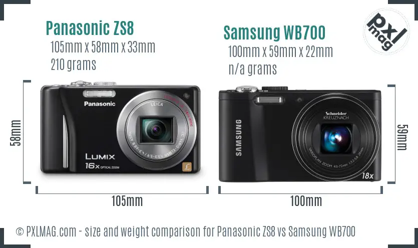 Panasonic ZS8 vs Samsung WB700 size comparison