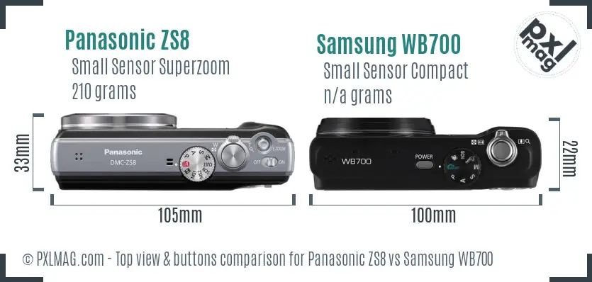 Panasonic ZS8 vs Samsung WB700 top view buttons comparison