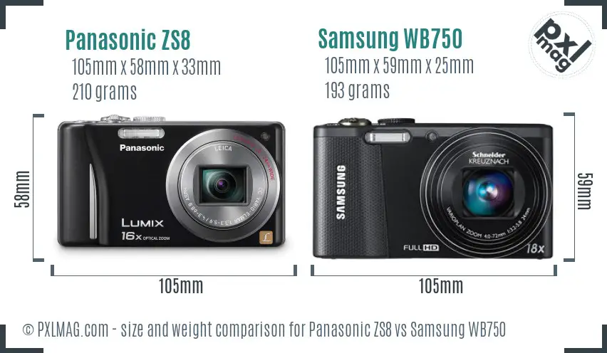 Panasonic ZS8 vs Samsung WB750 size comparison