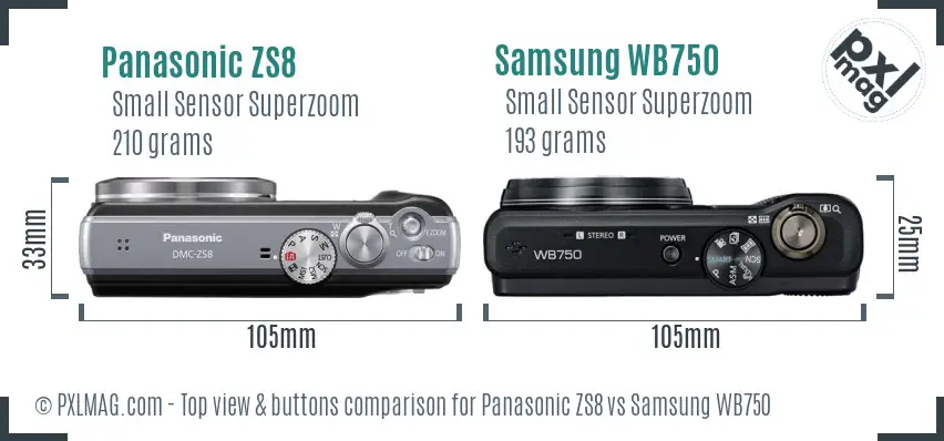 Panasonic ZS8 vs Samsung WB750 top view buttons comparison