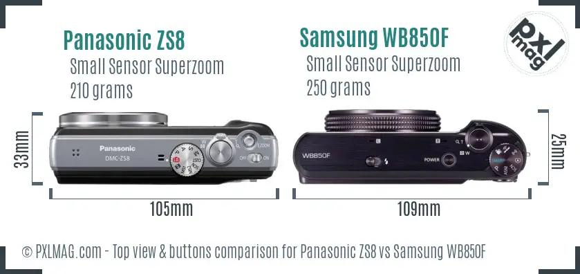 Panasonic ZS8 vs Samsung WB850F top view buttons comparison