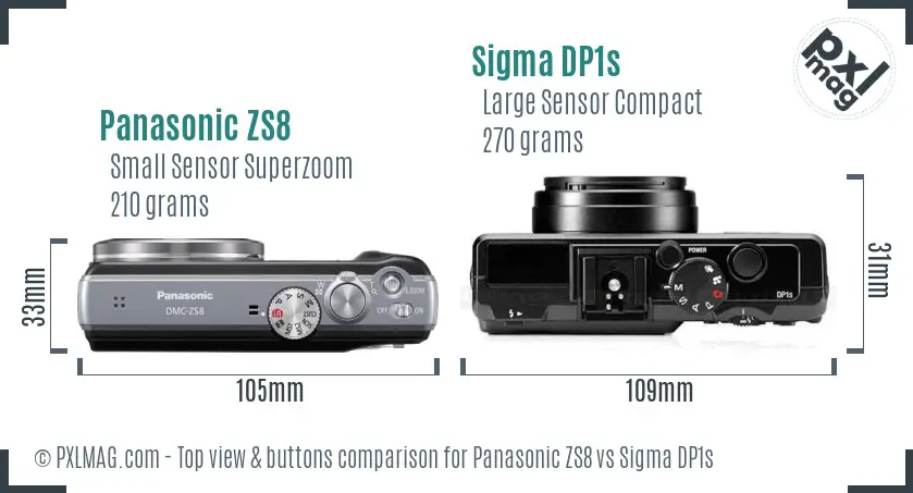 Panasonic ZS8 vs Sigma DP1s top view buttons comparison