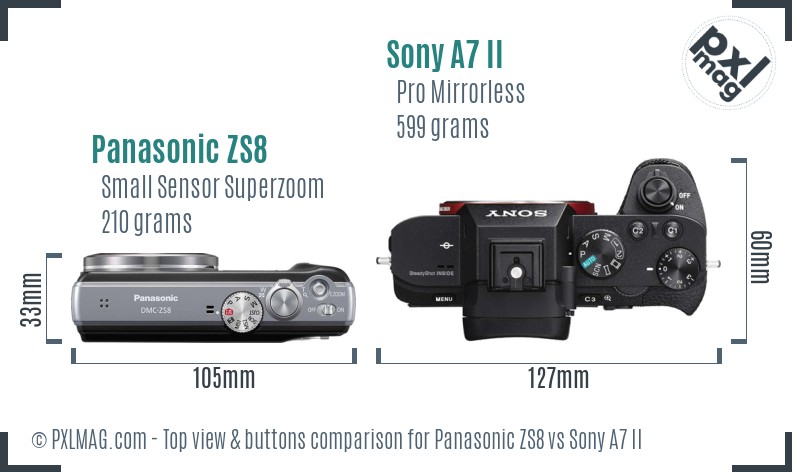 Panasonic ZS8 vs Sony A7 II top view buttons comparison