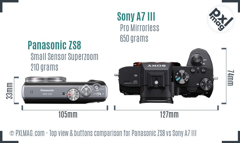 Panasonic ZS8 vs Sony A7 III top view buttons comparison