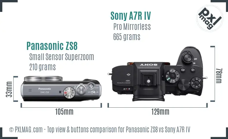 Panasonic ZS8 vs Sony A7R IV top view buttons comparison