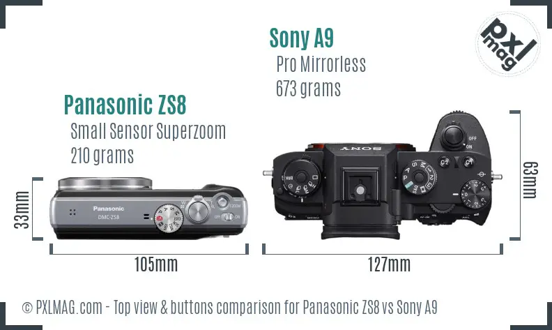 Panasonic ZS8 vs Sony A9 top view buttons comparison