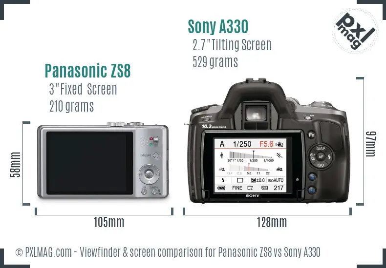 Panasonic ZS8 vs Sony A330 Screen and Viewfinder comparison
