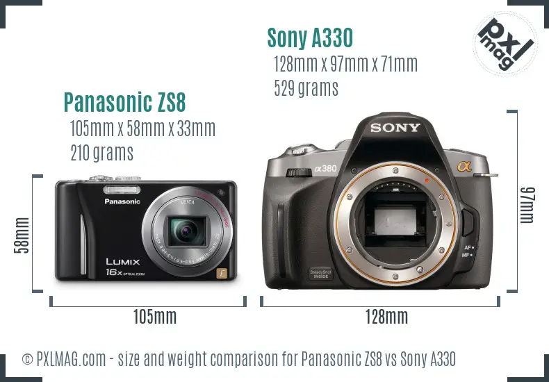 Panasonic ZS8 vs Sony A330 size comparison