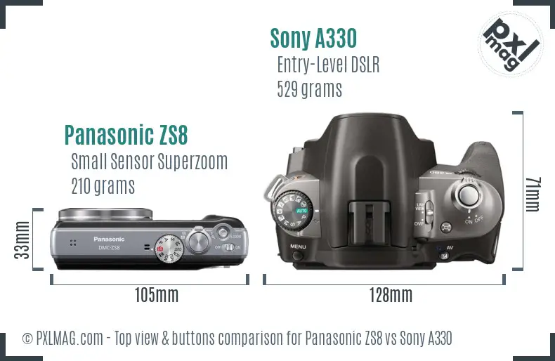 Panasonic ZS8 vs Sony A330 top view buttons comparison