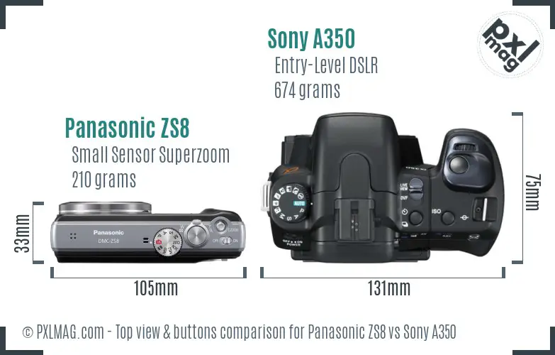 Panasonic ZS8 vs Sony A350 top view buttons comparison