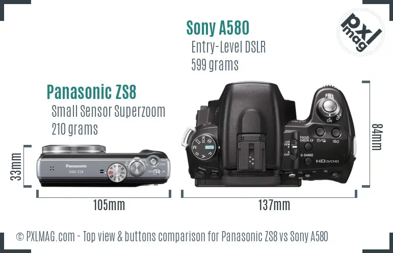 Panasonic ZS8 vs Sony A580 top view buttons comparison