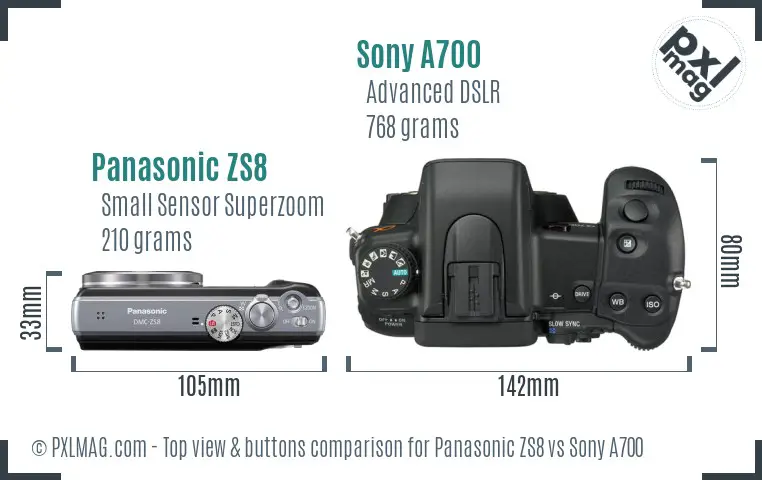 Panasonic ZS8 vs Sony A700 top view buttons comparison