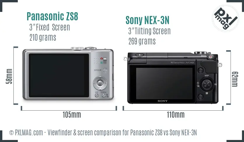 Panasonic ZS8 vs Sony NEX-3N Screen and Viewfinder comparison Panasonic ZS8 vs Sony NEX-3N Screen and Viewfinder comparison