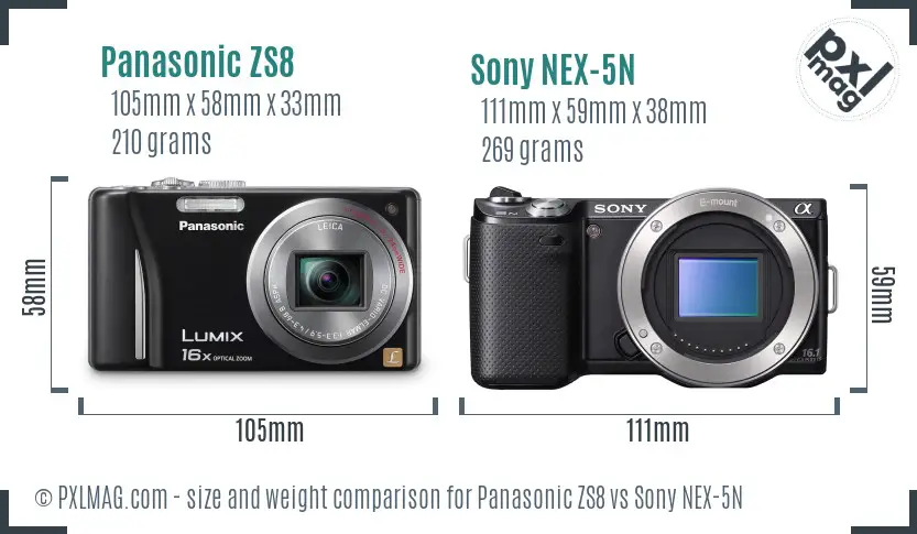 Panasonic ZS8 vs Sony NEX-5N size comparison