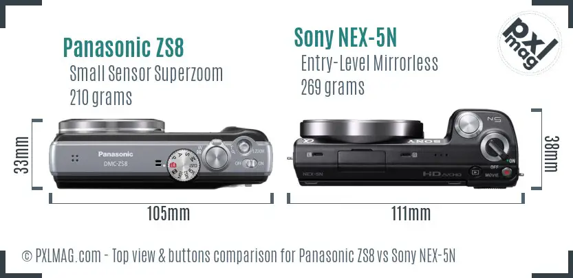 Panasonic ZS8 vs Sony NEX-5N top view buttons comparison