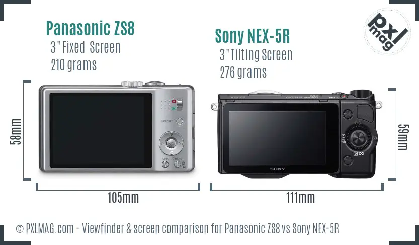 Panasonic ZS8 vs Sony NEX-5R Screen and Viewfinder comparison