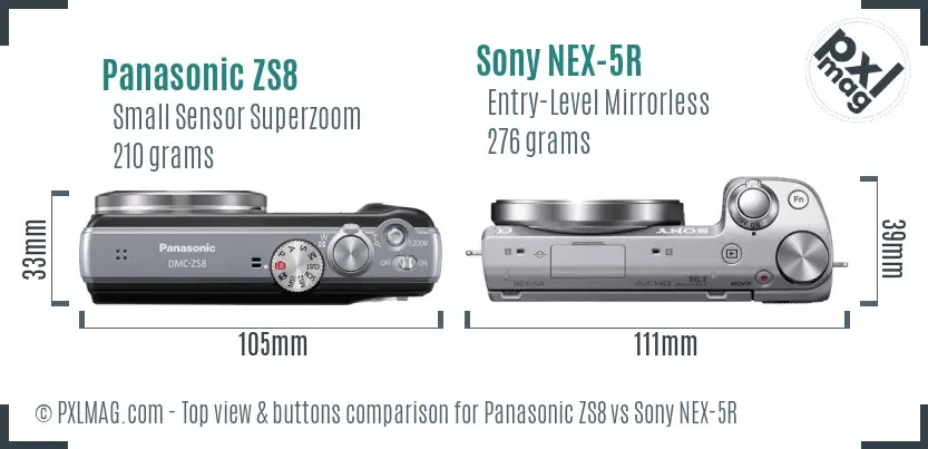 Panasonic ZS8 vs Sony NEX-5R top view buttons comparison