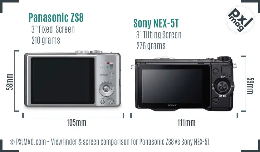 Panasonic ZS8 vs Sony NEX-5T Screen and Viewfinder comparison