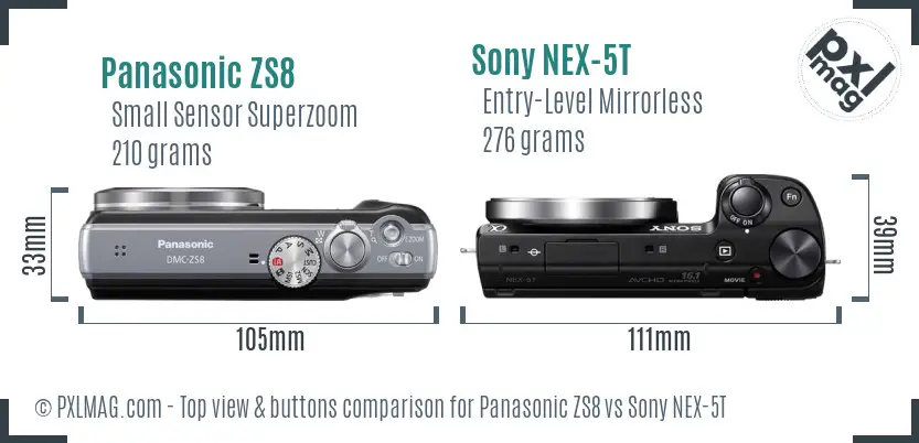 Panasonic ZS8 vs Sony NEX-5T top view buttons comparison