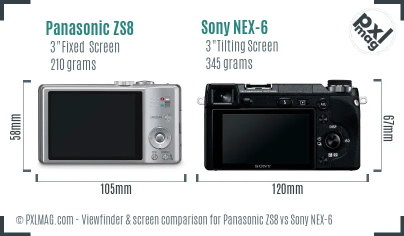 Panasonic ZS8 vs Sony NEX-6 Screen and Viewfinder comparison