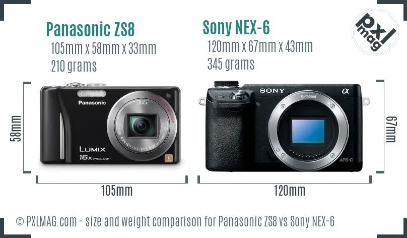 Panasonic ZS8 vs Sony NEX-6 size comparison