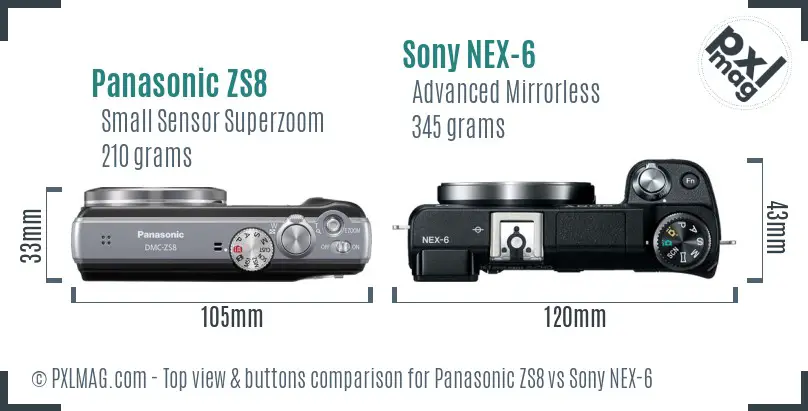 Panasonic ZS8 vs Sony NEX-6 top view buttons comparison
