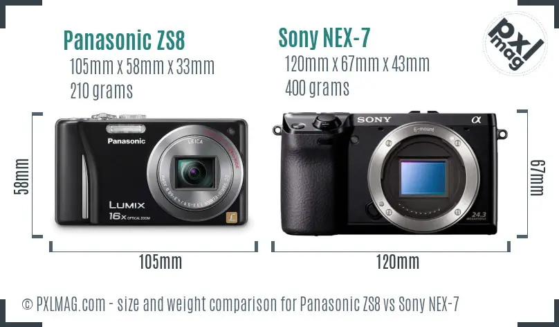 Panasonic ZS8 vs Sony NEX-7 size comparison