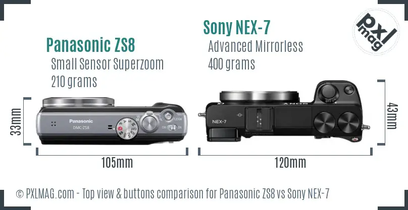 Panasonic ZS8 vs Sony NEX-7 top view buttons comparison