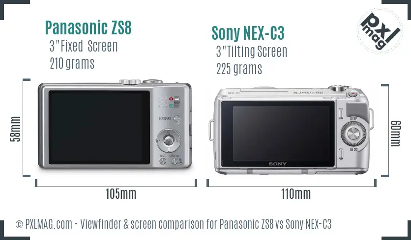 Panasonic ZS8 vs Sony NEX-C3 Screen and Viewfinder comparison