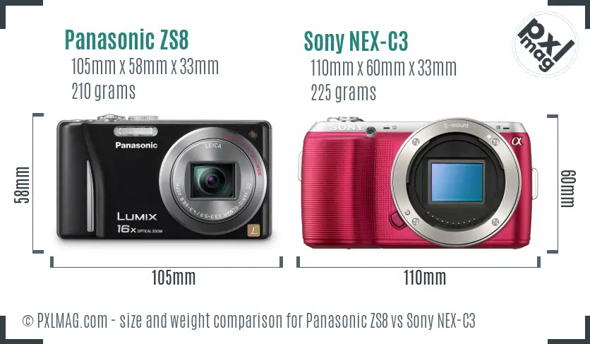 Panasonic ZS8 vs Sony NEX-C3 size comparison