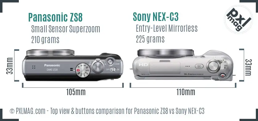 Panasonic ZS8 vs Sony NEX-C3 top view buttons comparison