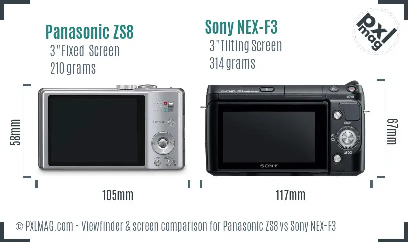 Panasonic ZS8 vs Sony NEX-F3 Screen and Viewfinder comparison