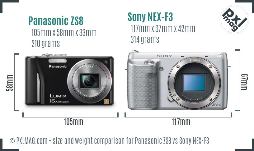 Panasonic ZS8 vs Sony NEX-F3 size comparison