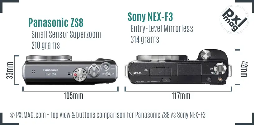 Panasonic ZS8 vs Sony NEX-F3 top view buttons comparison