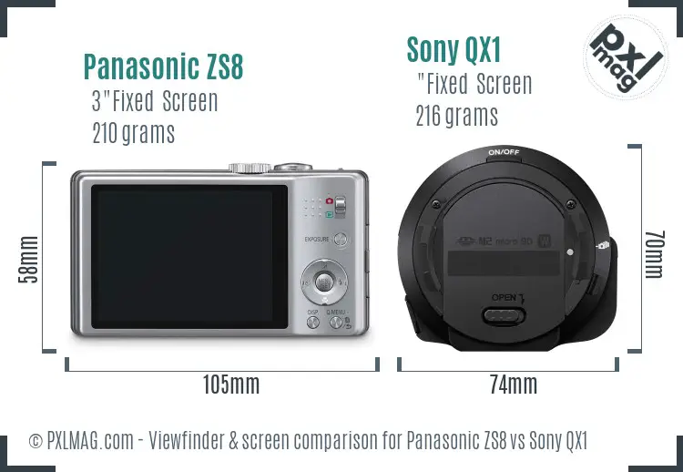 Panasonic ZS8 vs Sony QX1 Screen and Viewfinder comparison Panasonic ZS8 vs Sony QX1 Screen and Viewfinder comparison