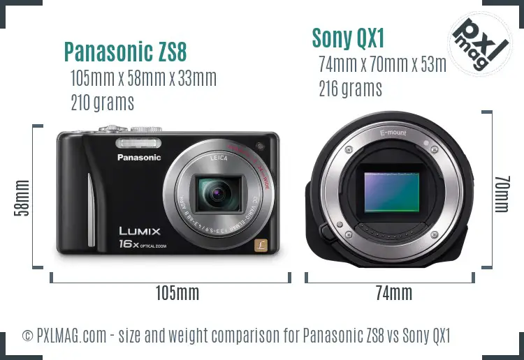 Panasonic ZS8 vs Sony QX1 size comparison Panasonic ZS8 vs Sony QX1 size comparison
